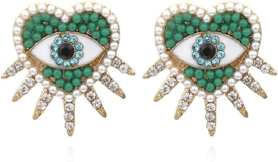 Eye Earrings for Women, Evil Eye Stud Earrings, Pearl Eye Earring Hypoallergenic, Eye Heart Earring Studs, Beaded Eye Ear Studs, Cute Eye Jewelry