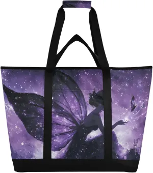 Fairy Fantasy Purple Large Insulated Reusable Tote Bag for Grocery Shopping for Women Men, Cooler Bag with Zippered Top & Handles for Travel Beach Picnic