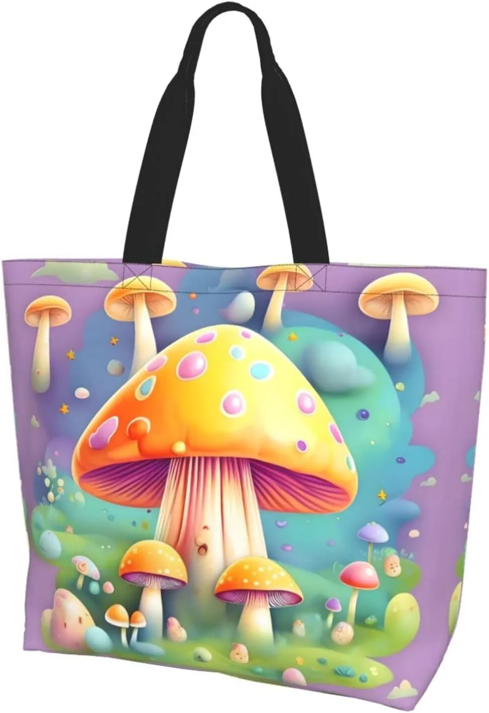 Fantasy Dream Mushroom Large one-shoulder shopping bag, women's one-shoulder casual handbag, reusable multi-purpose shopping bag