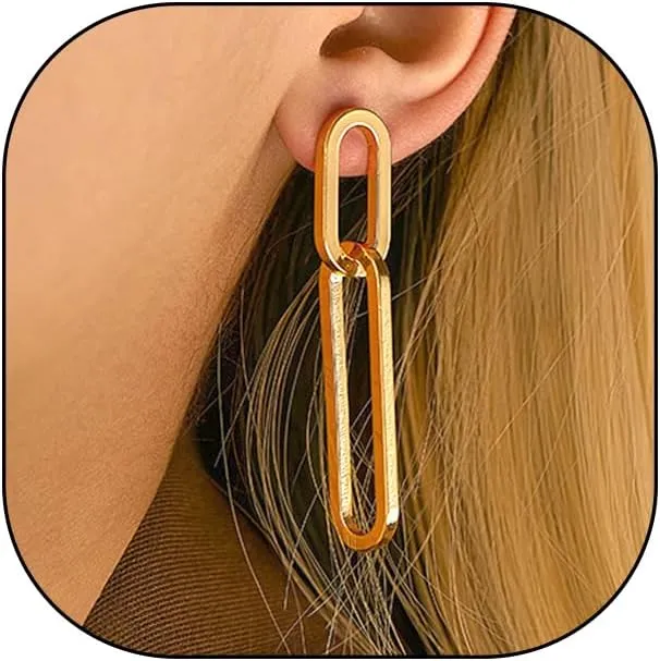 Fashion Gold Paperclip Chain Drop Dangle Earrings for Women Boho Silver Long Link Geometric Earrings Statement Earrings Jewelry Gift