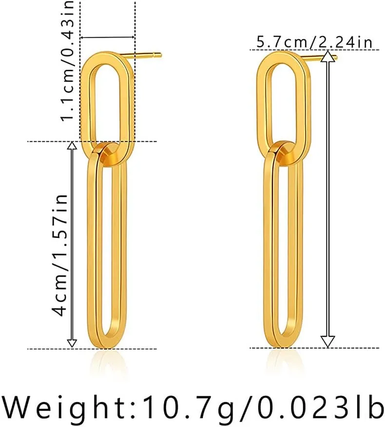 Fashion Gold Paperclip Chain Drop Dangle Earrings for Women Boho Silver Long Link Geometric Earrings Statement Earrings Jewelry Gift