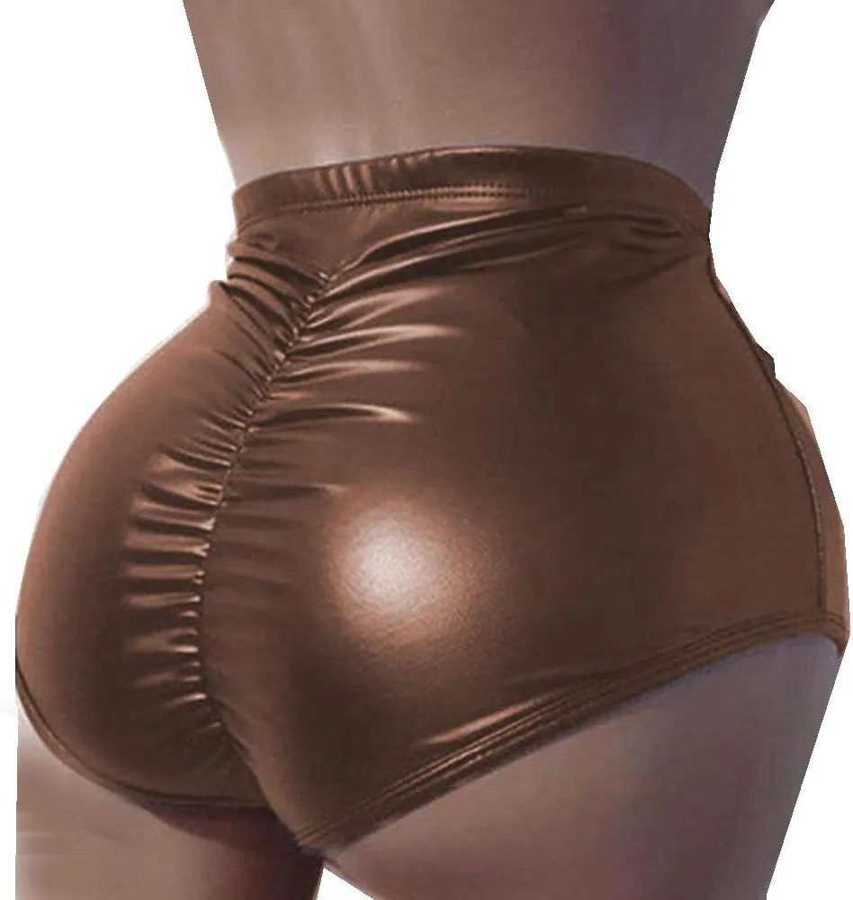 FASHION QUEEN Plus Size Shiny Hot Pants Ladies Bodycon High Cut Stretchy Shorts