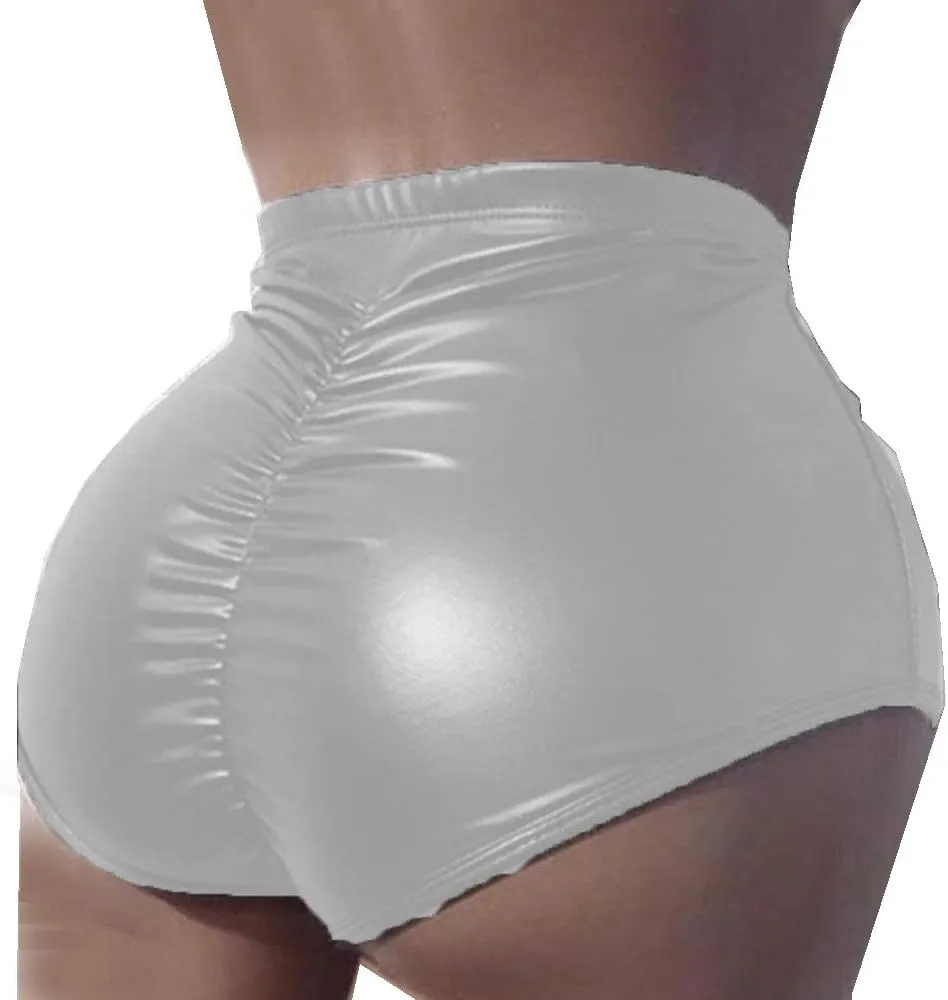 FASHION QUEEN Plus Size Shiny Hot Pants Ladies Bodycon High Cut Stretchy Shorts