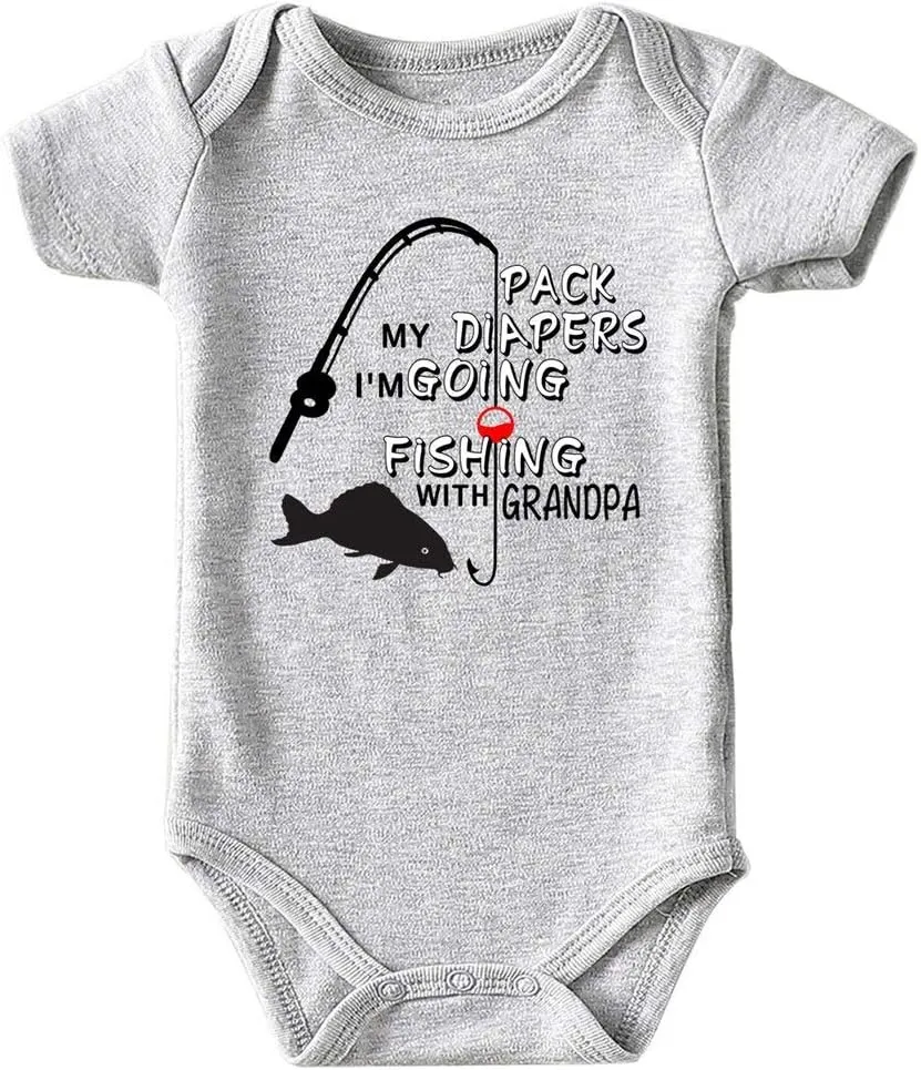 Fish With Grandpa Baby Boy Clothes Unisex Funny Baby Girl Bodysuits 0-3 months