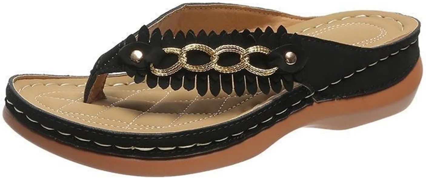 Flip Flops for Women Metal Buckle Beach Slippers Summer Comfort Walking Non Slip Casual Thong Orthopedic Sandals