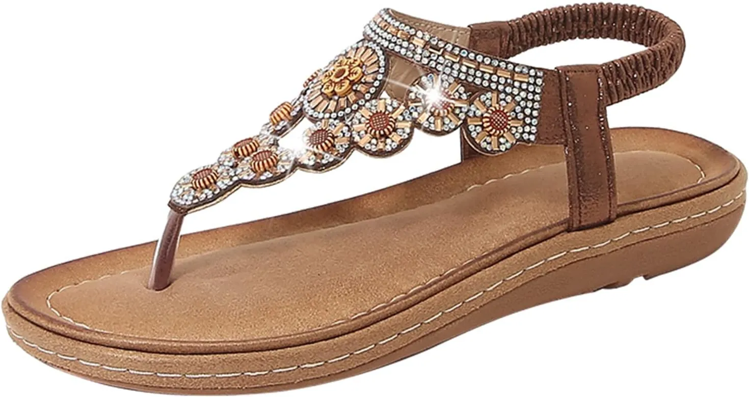 Flip Flops Sandals Women Arch Support Wedge Sandals T-Strap Buckle Orthopedic Sandal Summer Beach Bohemian Shoes