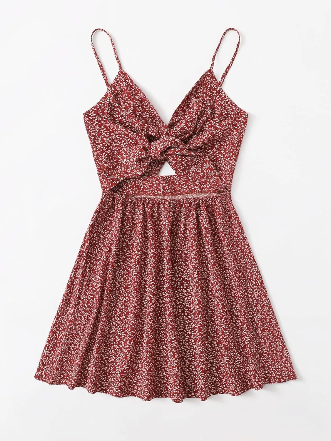 Floerns Women's Boho Floral Print Twist Front Cami A Line Mini Dress
