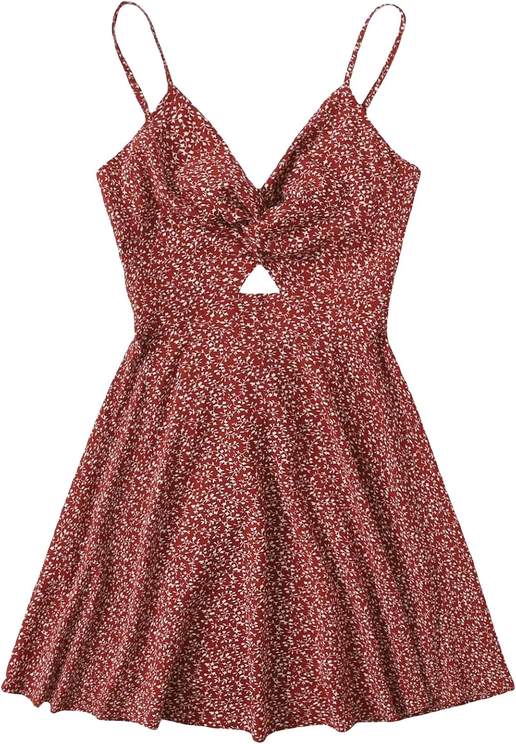Floerns Women's Boho Floral Print Twist Front Cami A Line Mini Dress
