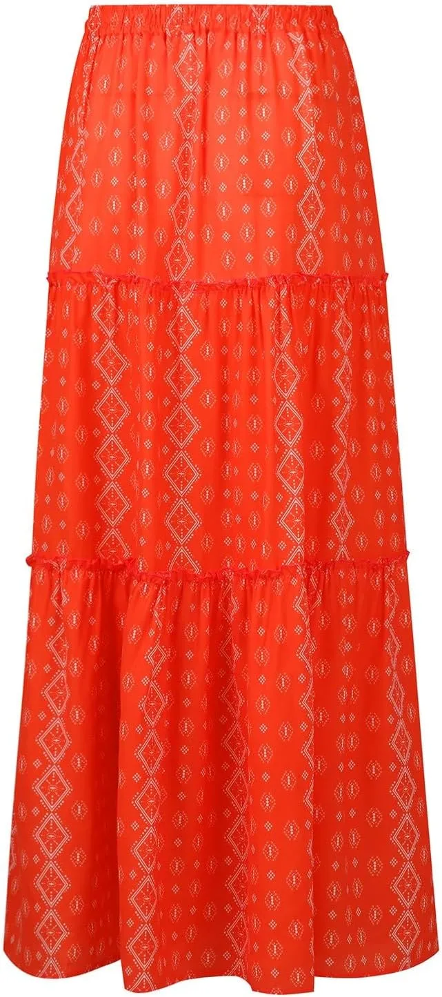 Floral Maxi Skirt for Women Summer 2025 Trendy Boho Elastic High Waisted Skirts A-Line Flowy Long Tiered Maxi Skirts