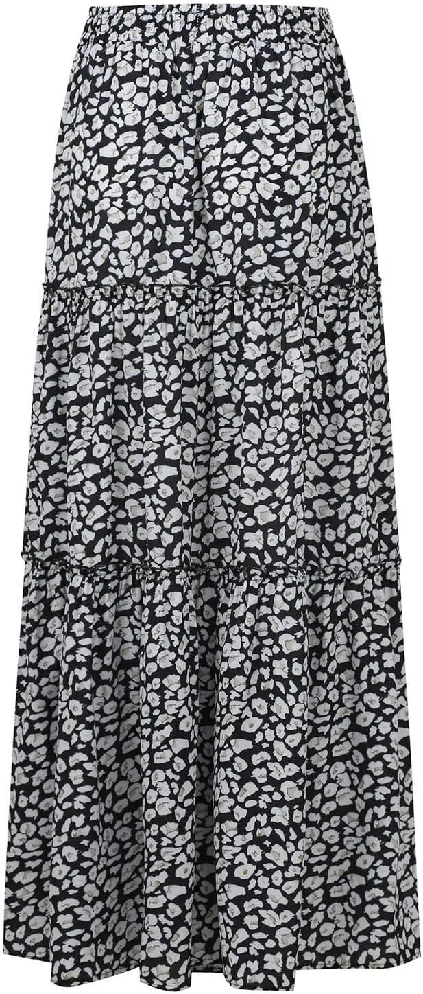 Floral Maxi Skirt for Women Summer 2025 Trendy Boho Elastic High Waisted Skirts A-Line Flowy Long Tiered Maxi Skirts