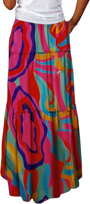 Floral Maxi Skirt for Women Summer 2025 Trendy Boho Elastic High Waisted Skirts A-Line Flowy Long Tiered Maxi Skirts