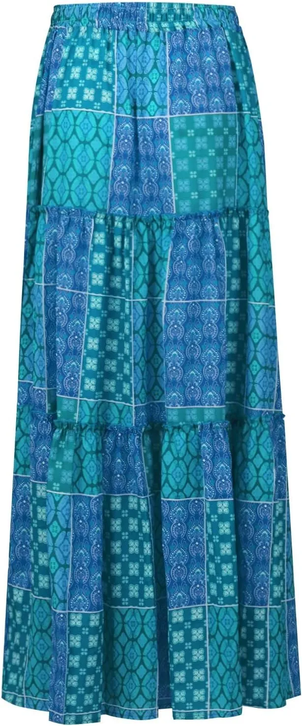 Floral Maxi Skirt for Women Summer 2025 Trendy Boho Elastic High Waisted Skirts A-Line Flowy Long Tiered Maxi Skirts