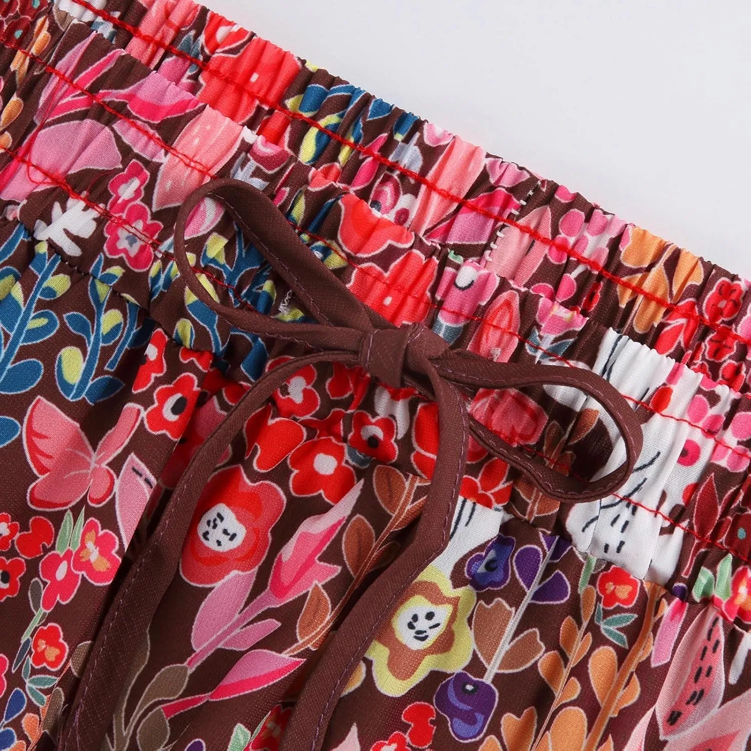 Floral Maxi Skirt for Women Summer 2025 Trendy Boho Elastic High Waisted Skirts A-Line Flowy Long Tiered Maxi Skirts