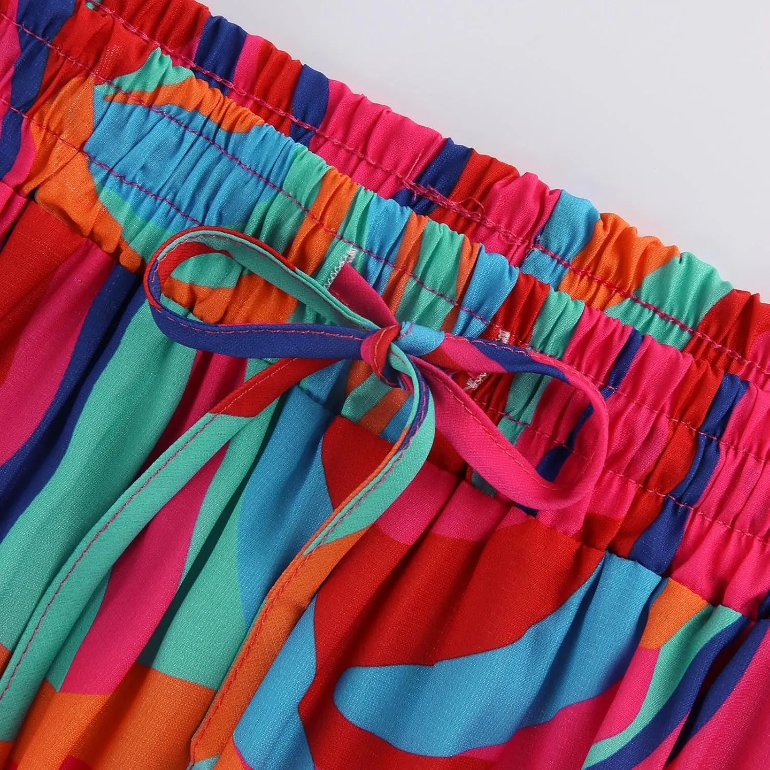 Floral Maxi Skirt for Women Summer 2025 Trendy Boho Elastic High Waisted Skirts A-Line Flowy Long Tiered Maxi Skirts