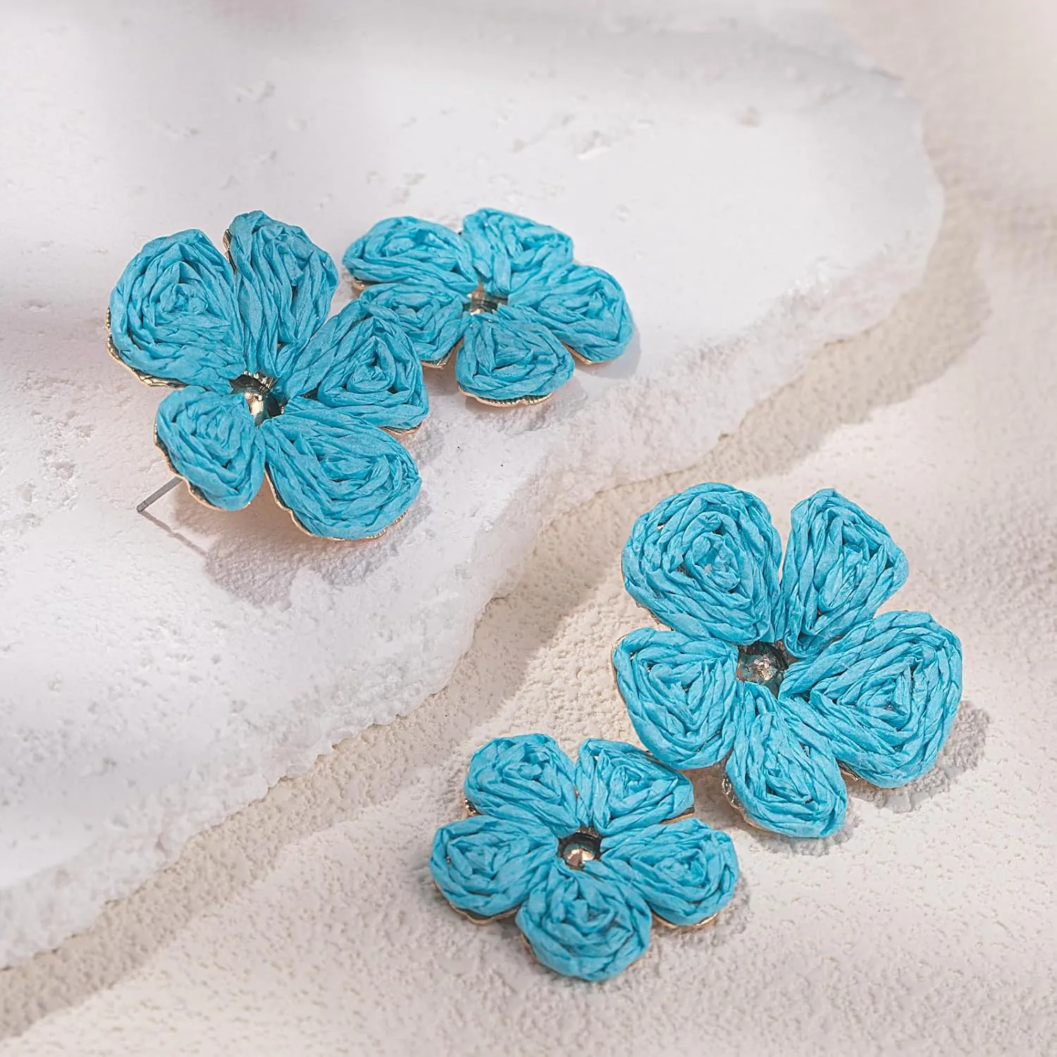 Flower Drop Earrings Floral Raffia Earrings Boho Statement Dangle Earrings Trendy Cute Summer Jewelry for Women