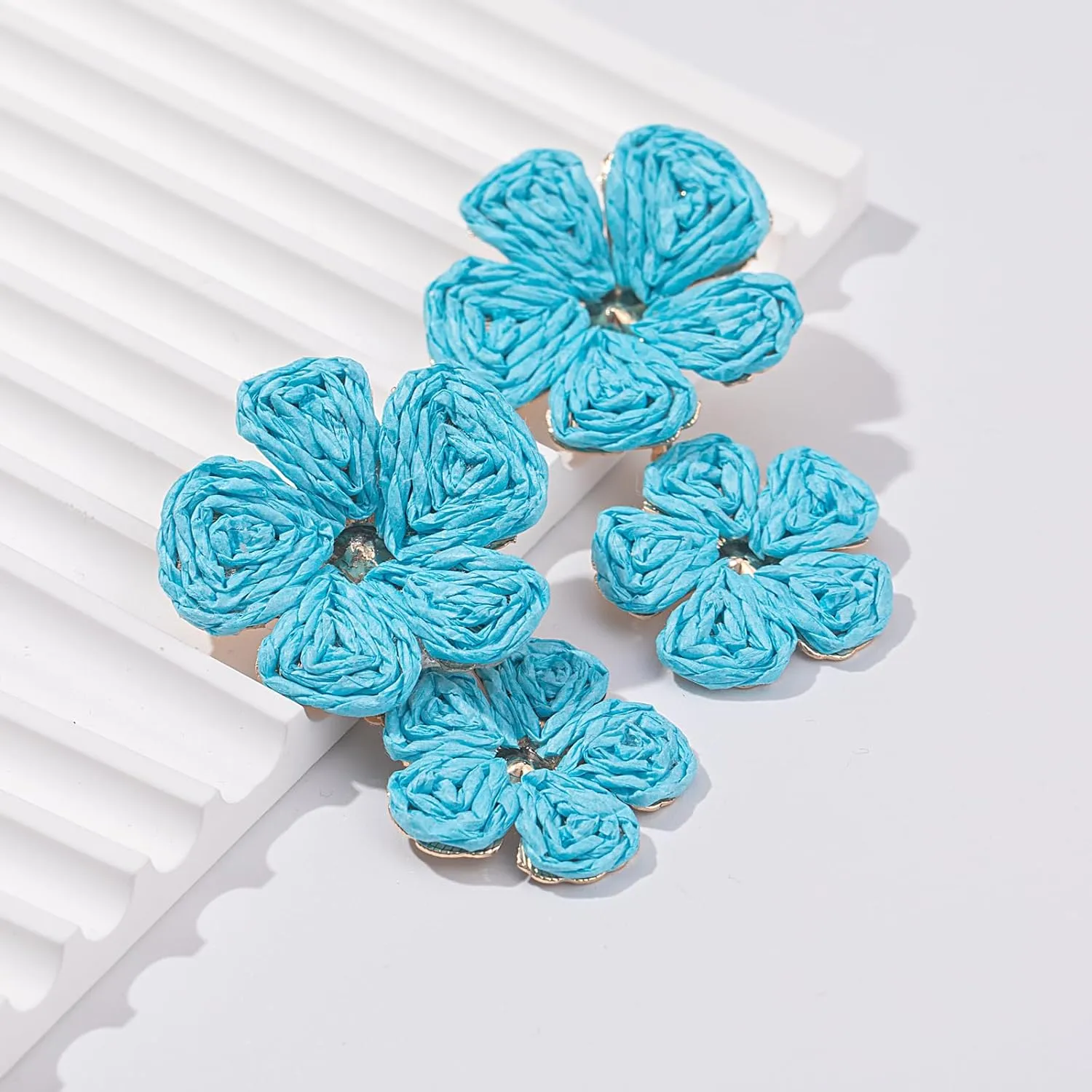Flower Drop Earrings Floral Raffia Earrings Boho Statement Dangle Earrings Trendy Cute Summer Jewelry for Women