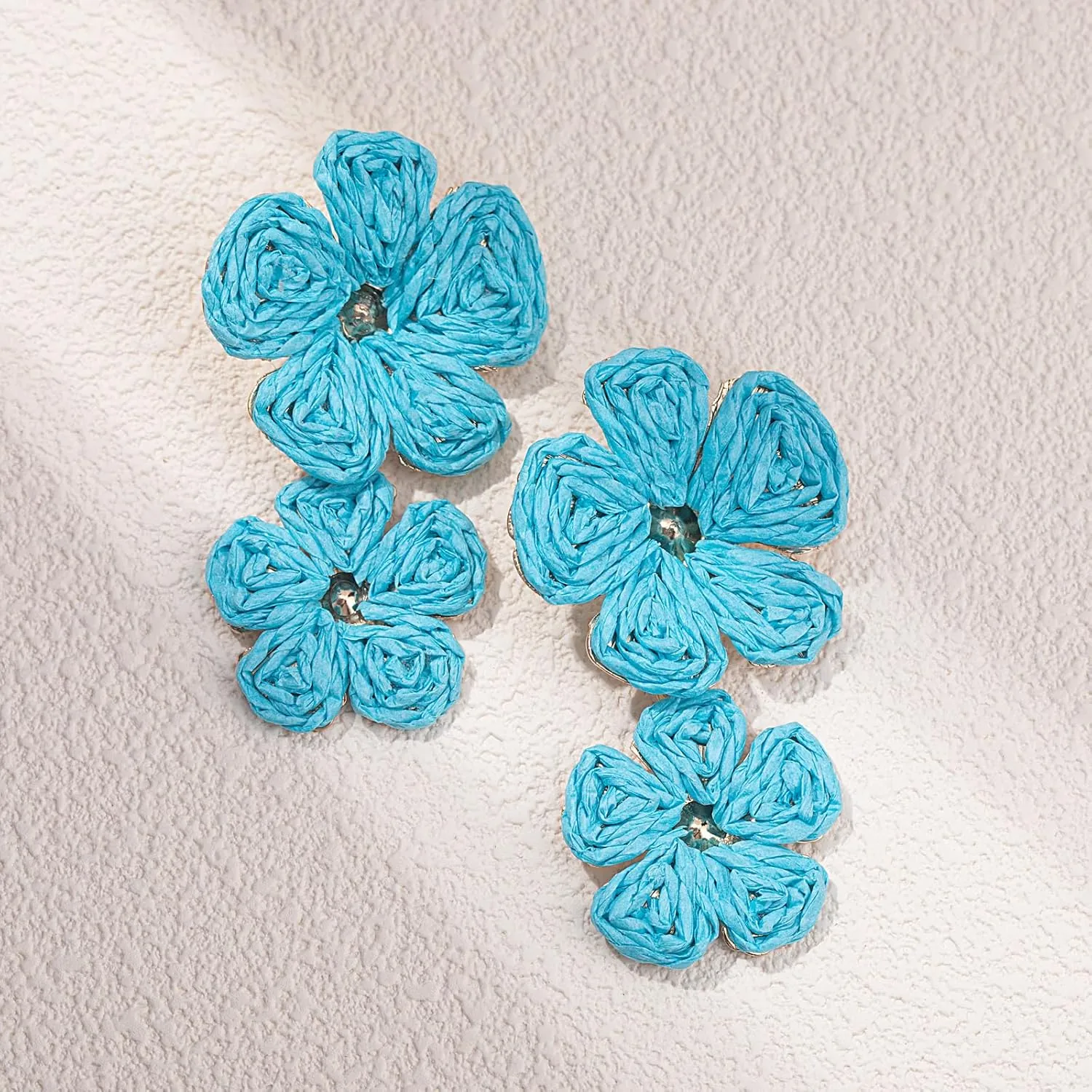 Flower Drop Earrings Floral Raffia Earrings Boho Statement Dangle Earrings Trendy Cute Summer Jewelry for Women