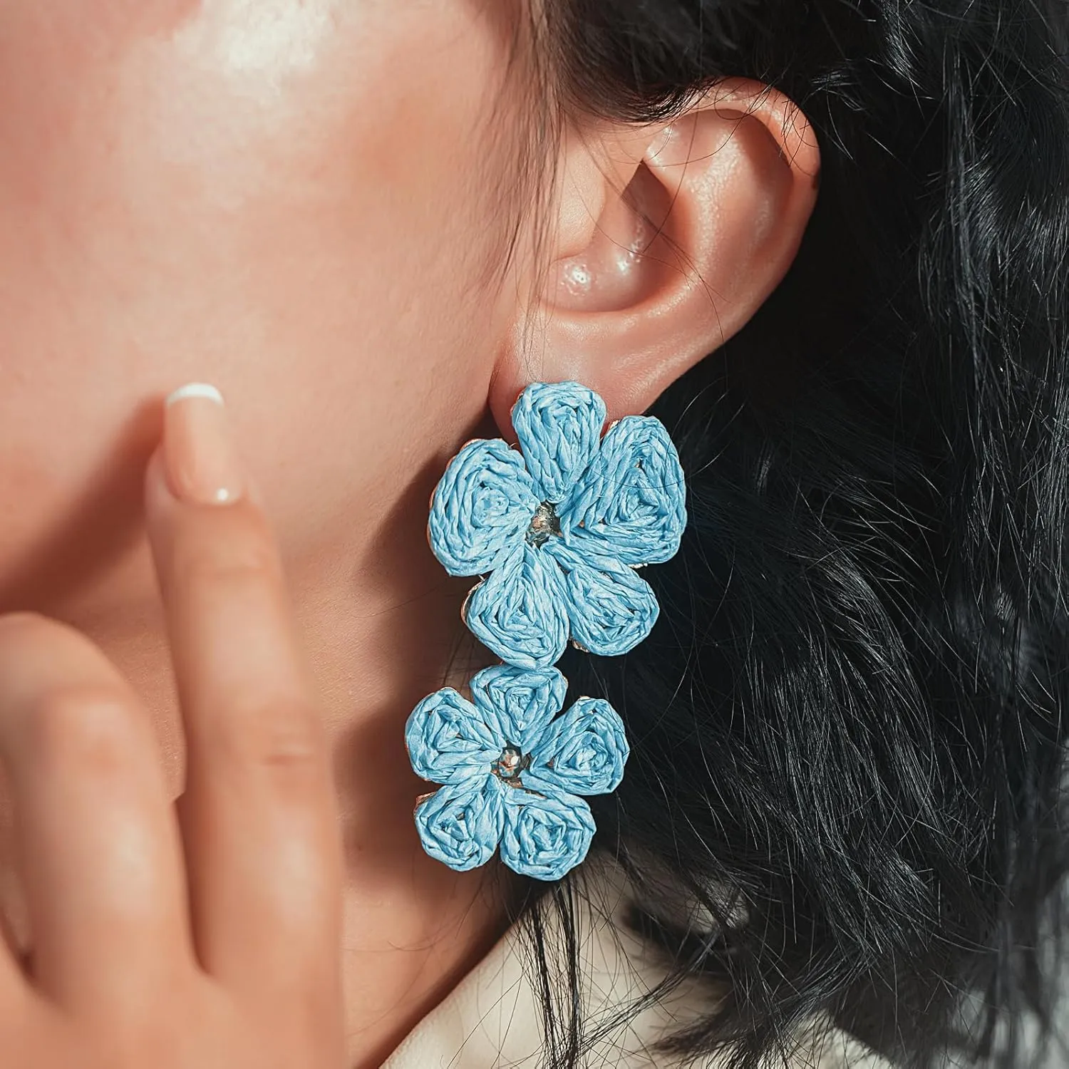 Flower Drop Earrings Floral Raffia Earrings Boho Statement Dangle Earrings Trendy Cute Summer Jewelry for Women