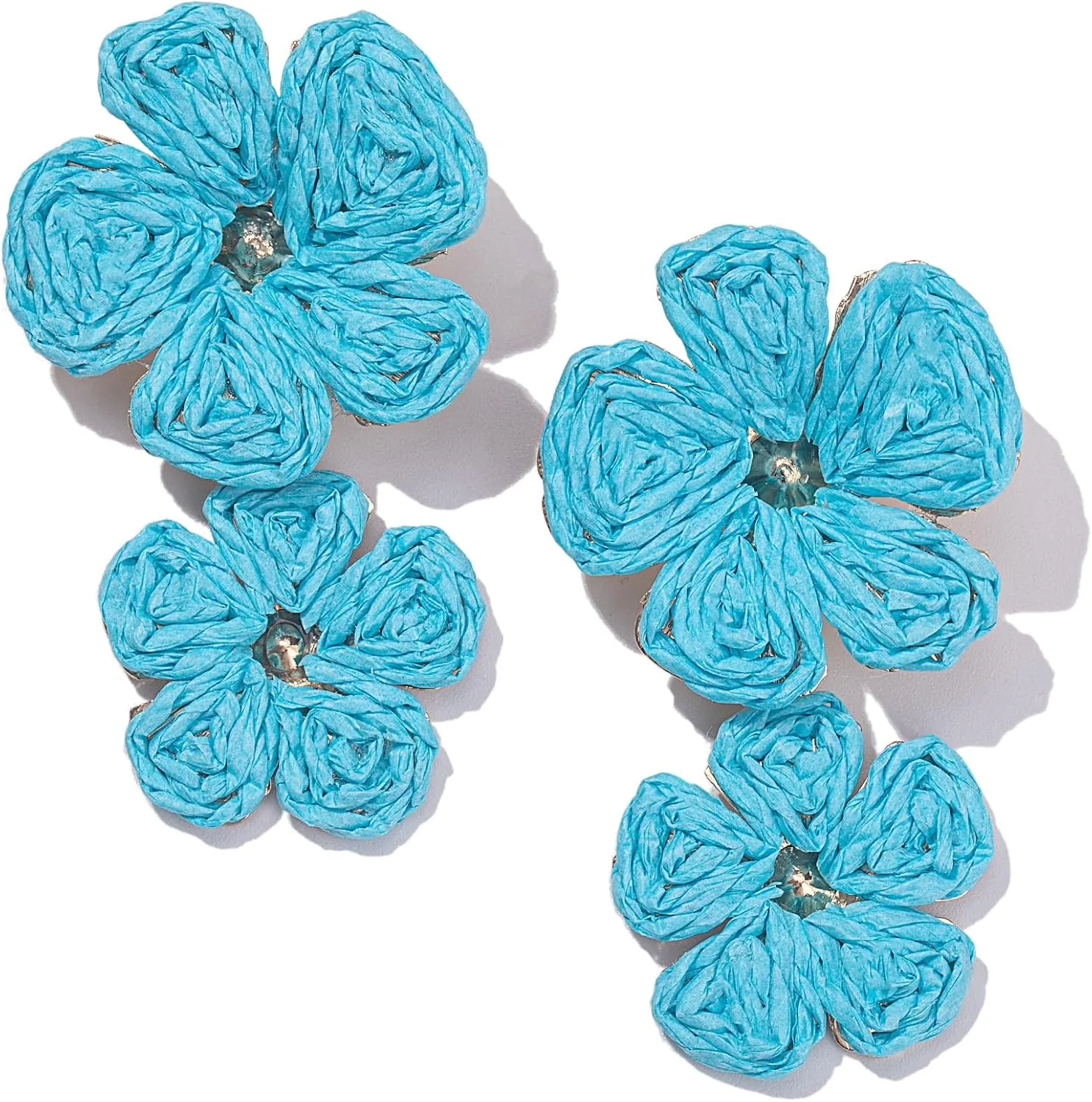 Flower Drop Earrings Floral Raffia Earrings Boho Statement Dangle Earrings Trendy Cute Summer Jewelry for Women