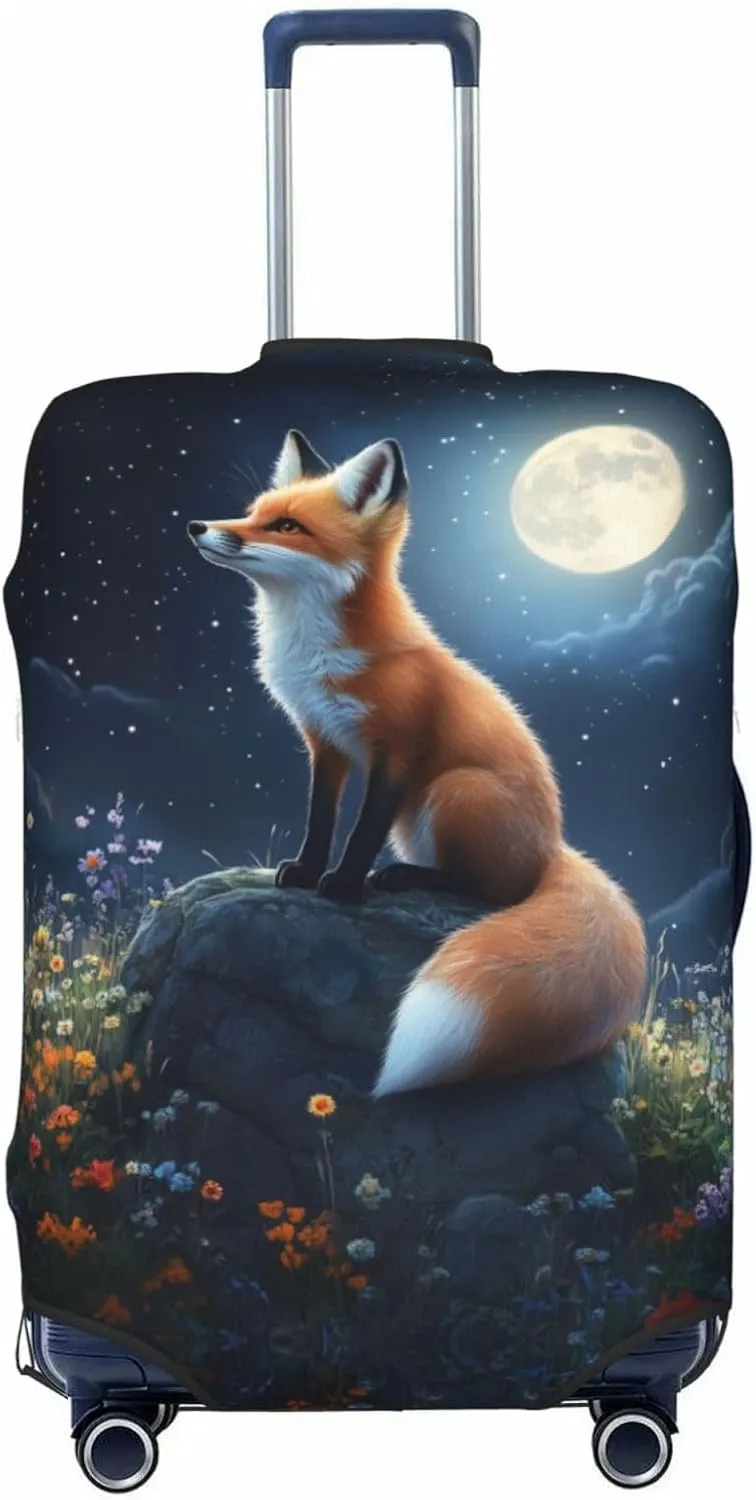 Fox Moon Flowers Luggage Cover Suitcase Cover Protector Travel Suitcase Cover