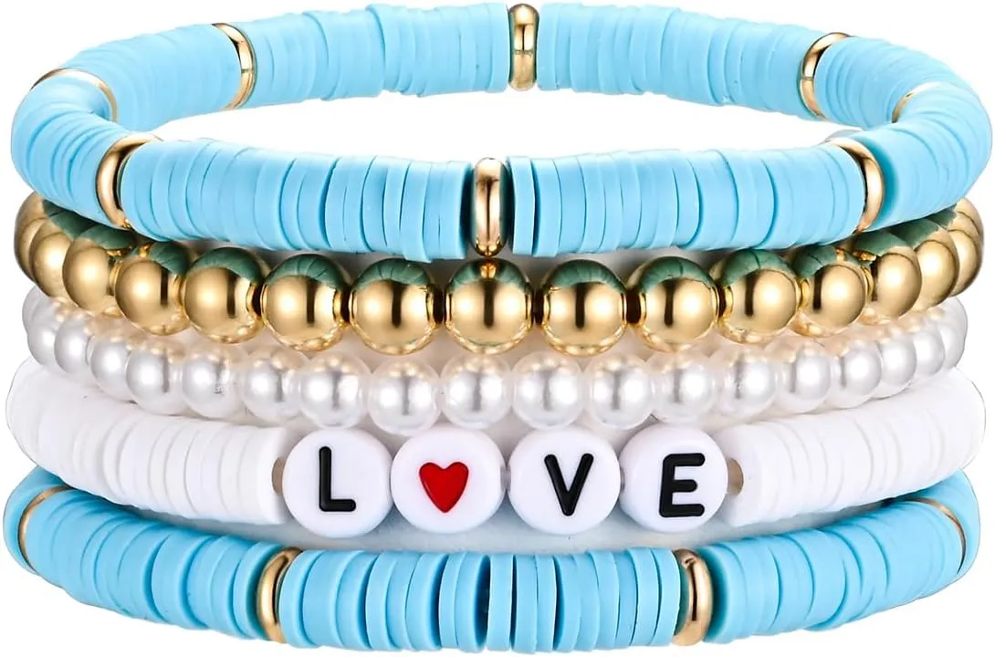 Friendship Bracelet Bulk Surfer Beaded Bracelets Clay Bead Stackable Bracelet Preppy Stretch Bracelets Mother's Day Jewelry Gifts for Women