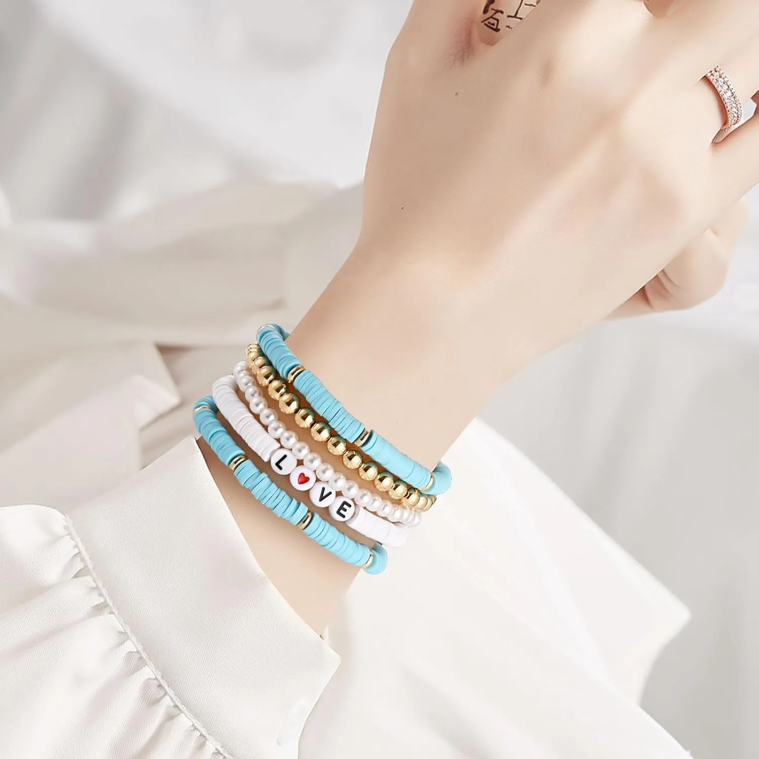 Friendship Bracelet Bulk Surfer Beaded Bracelets Clay Bead Stackable Bracelet Preppy Stretch Bracelets Mother's Day Jewelry Gifts for Women