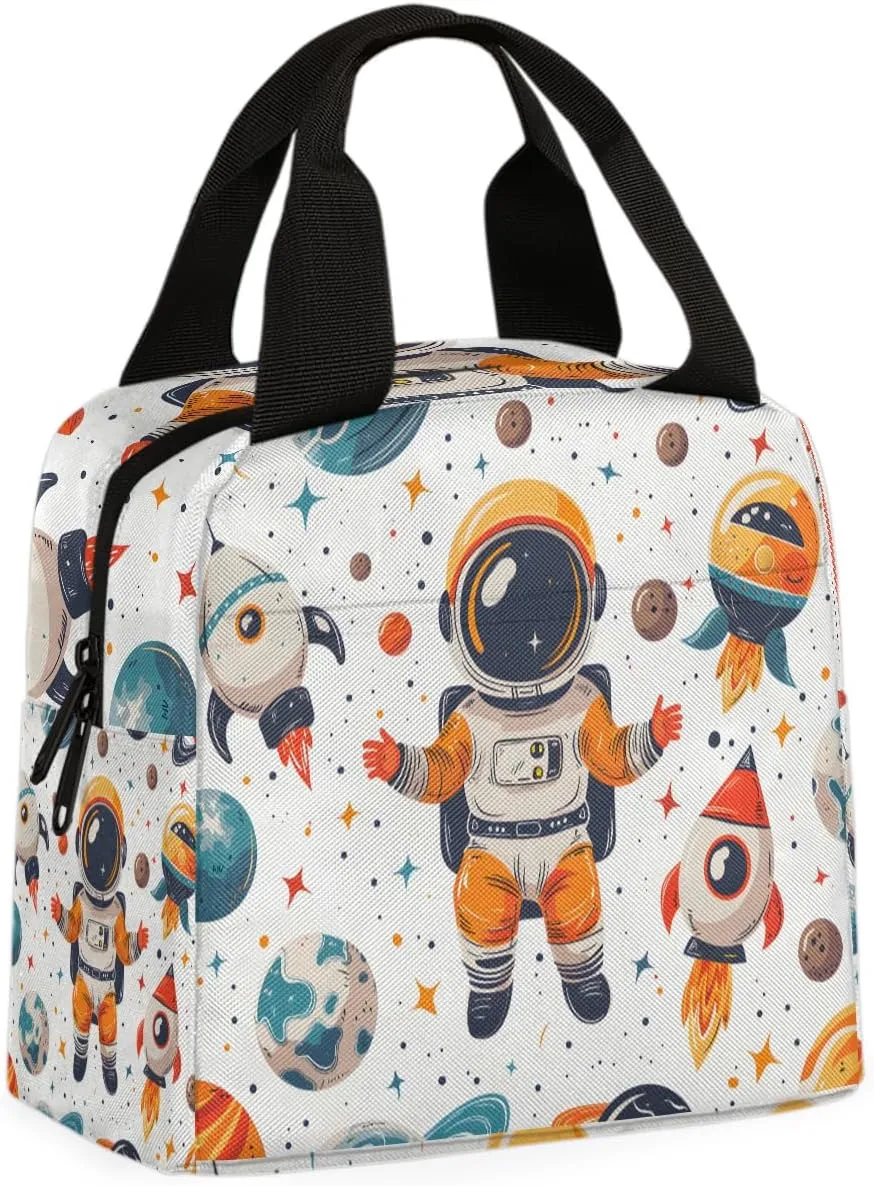 Funny Astronaut Lunch Bag Starry Sky Rocket Tote Lunch Bag Reusable Lunch Box Leakproof Cooler Bag