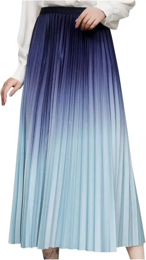 FZYLQY Gradient Color Skirt for Women Fashion Elegant High Waist Pleated Skirts Casual Slim Fit Basic Go Out Midi Skirt 2025