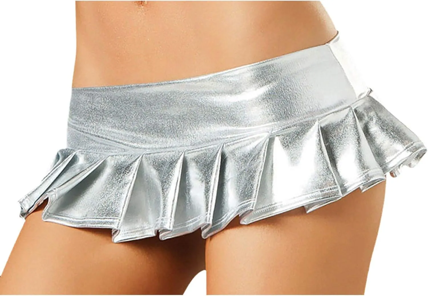 FZYLQY Women's Latex Metallic Skirt Sexy Pleated Mini Skater Skirt Solid Metallic Pleated Club Wear Pole Dance Mini Skirt