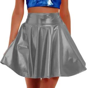 FZYLQY Women's Metallic Skirt High Waisted Holographic Pleated Skirt Sexy Ballet Dance Disco Skater Skirt Party Clubwear