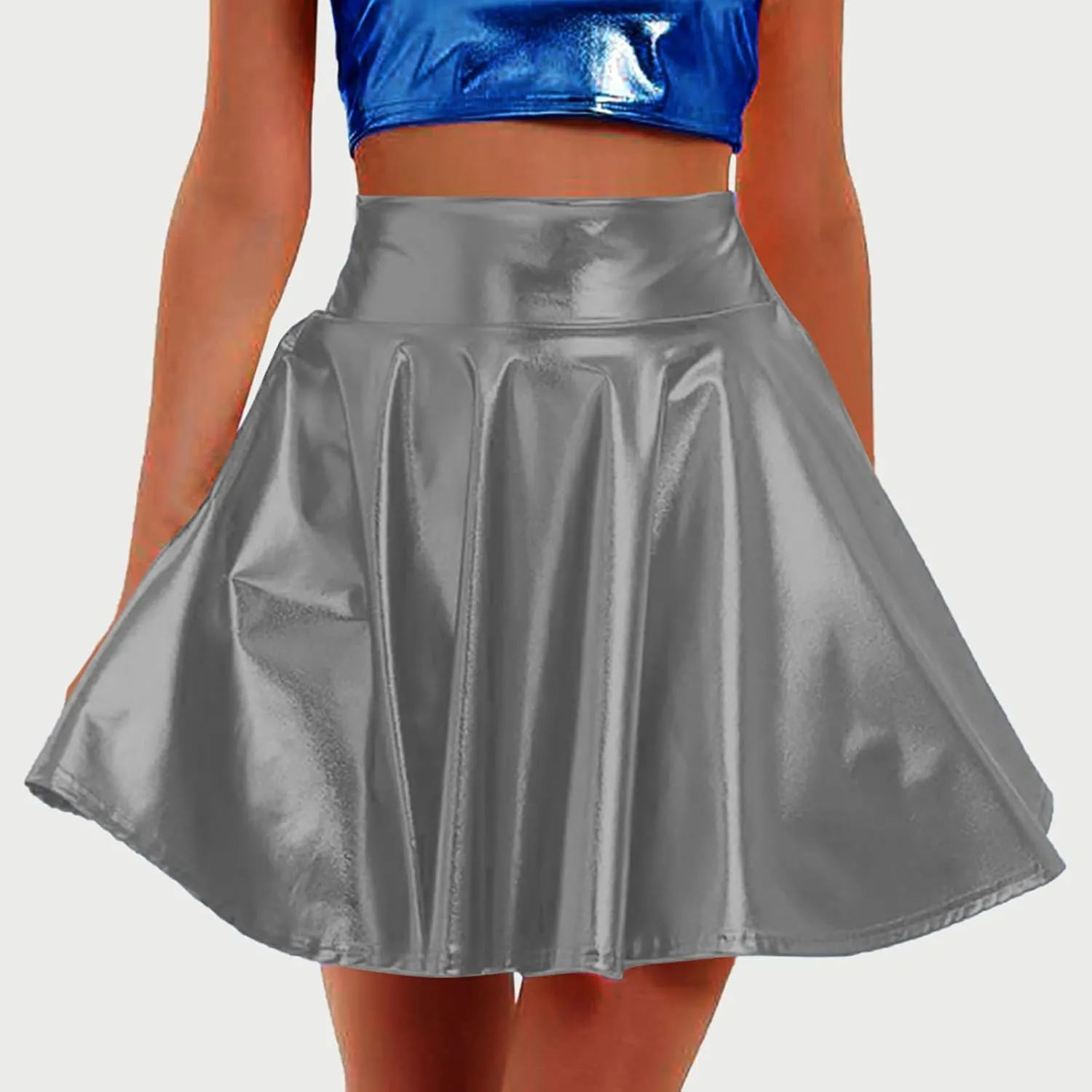FZYLQY Women's Metallic Skirt High Waisted Holographic Pleated Skirt Sexy Ballet Dance Disco Skater Skirt Party Clubwear