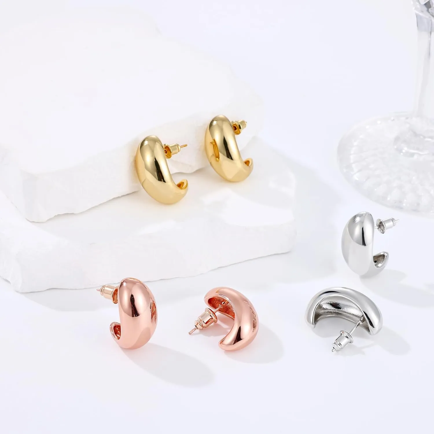 Gacimy Chunky Gold Earrings for Women, Teardrop Earrings with 925 Sterling Silver Post, 14K Gold Statement Drop for Women
