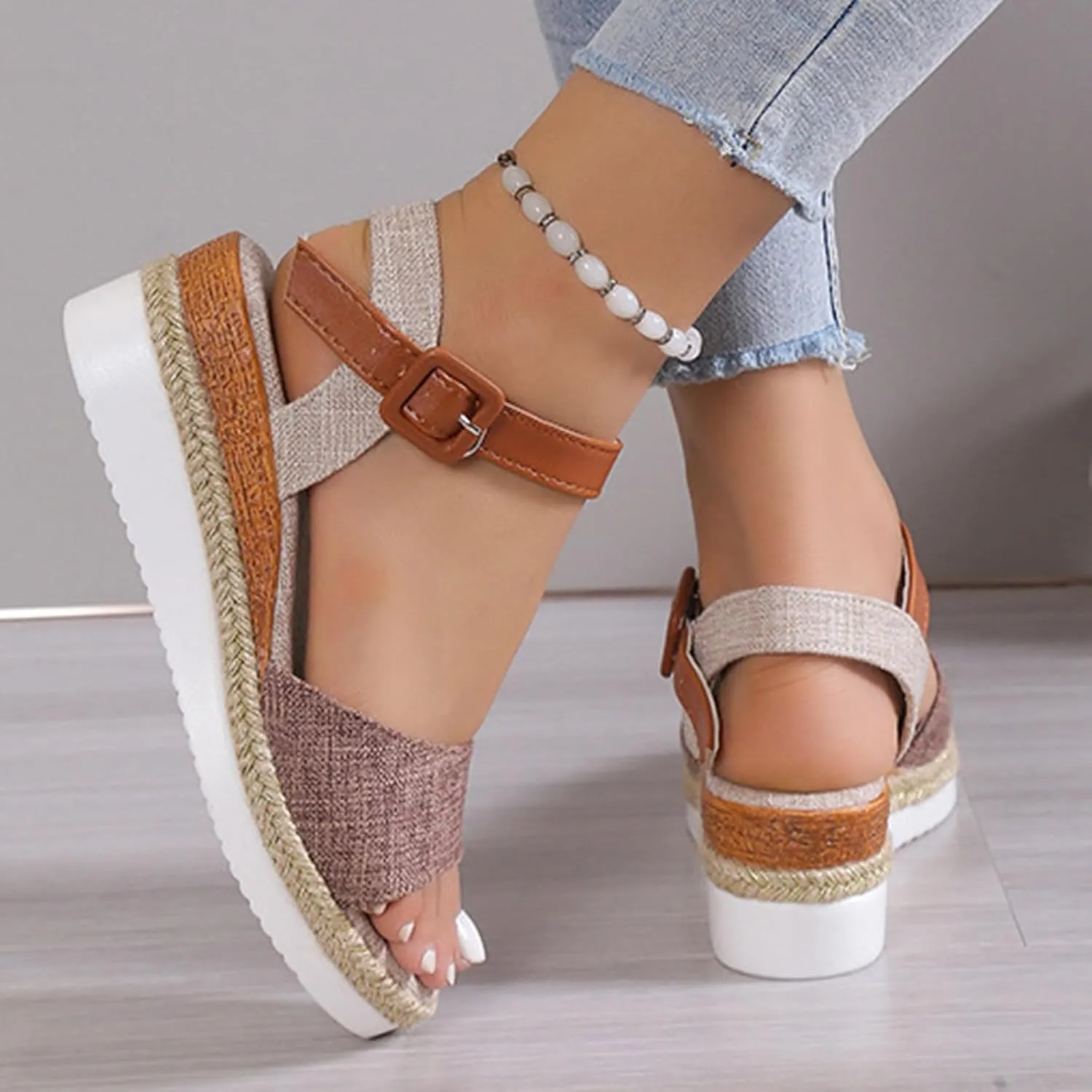Girls' Flatform Espadrille Sandals Open Toe Adjustable Ankle Strap Dressy 2025 Comfortable Low Slip On Wedge Platform Buckle Summer Casual  Open-Toe Strap Shoes