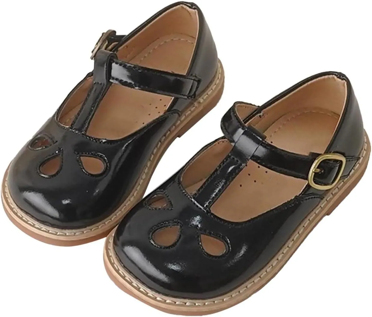 Girls Small Leather Shoes Hollow Breathable Princess Shoes Dress Shoes Little Child Big Kids Kids Buckle Strap Sandals (Black, 3 Big Kids)