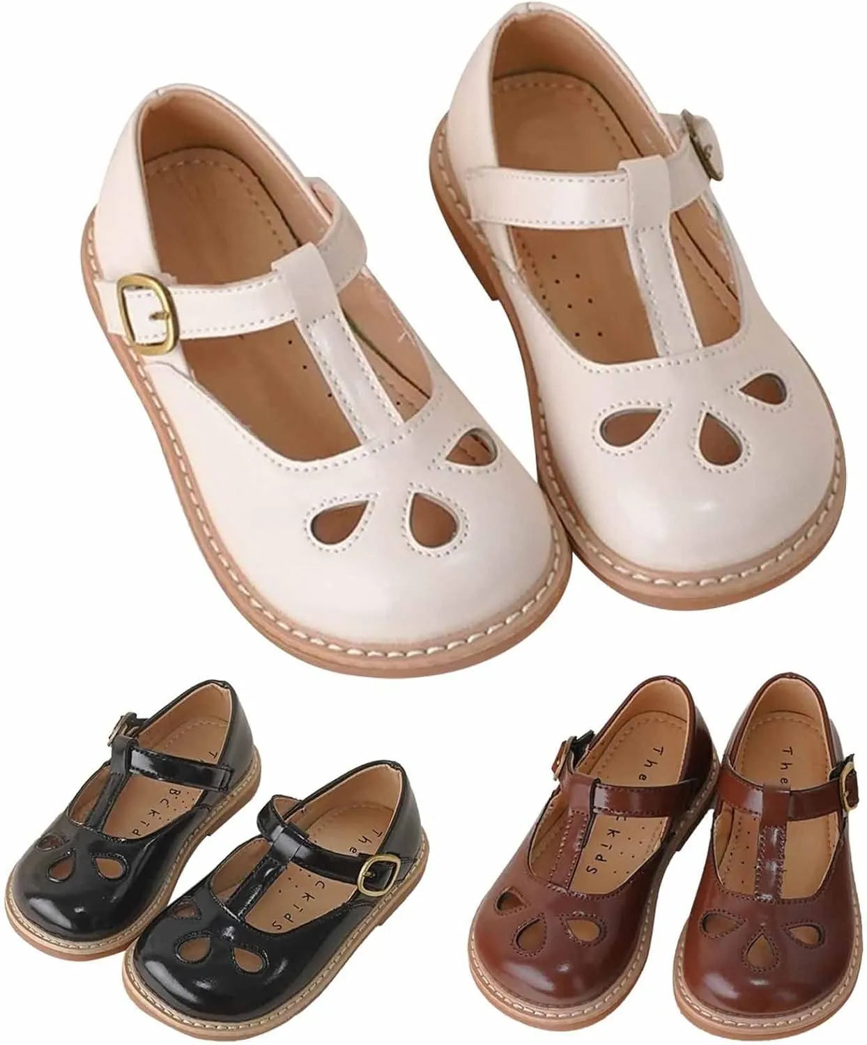 Girls Small Leather Shoes Hollow Breathable Princess Shoes Dress Shoes Little Child Big Kids Kids Buckle Strap Sandals (Black, 3 Big Kids)