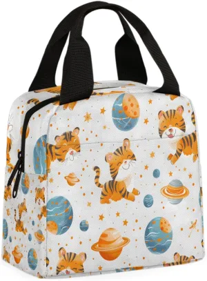 Globe Tiger Lunch Bag Cartoon Tiger Tote Lunch Bag Reusable Lunch Box Leakproof Cooler Bag