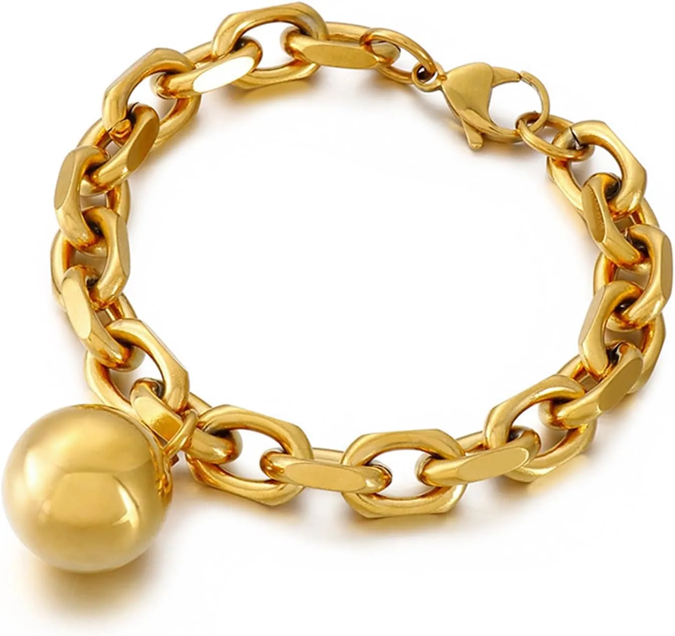 Gold Ball Pendant Bracelet for Women Chunky Chain Link Bracelets Adjustable Jewelry