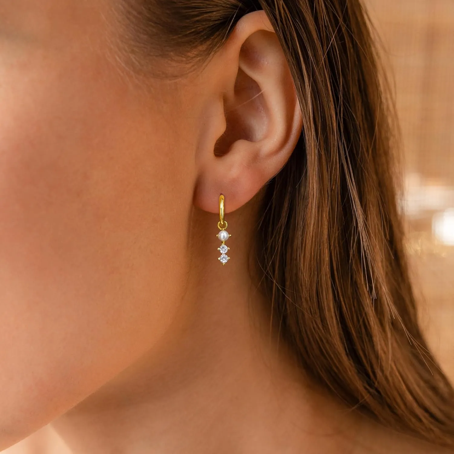 Gold Bow Earrings for Women Trendy, Cute Bow Stud Earring 14k Gold Plated Dainty Ribbon Pearl Bow Drop Dangle Earrings Hypoallergenic Gold Earrings Sparkly Christmas Earrings for Women Jewelry Gift