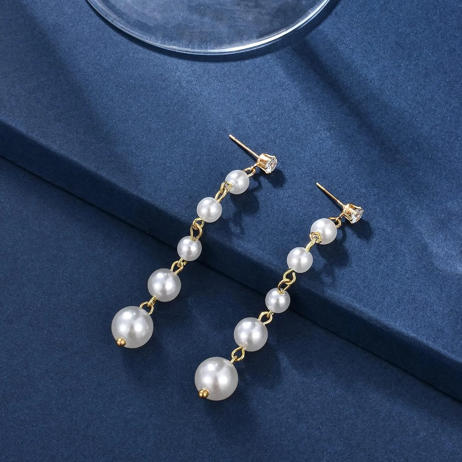 Gold Long Pearl Earrings - Statement Drop Earrings for Women - Big Simulated Pearls - Handmade Fringe Dangle Earrings for Wedding, Party, Daily Wear