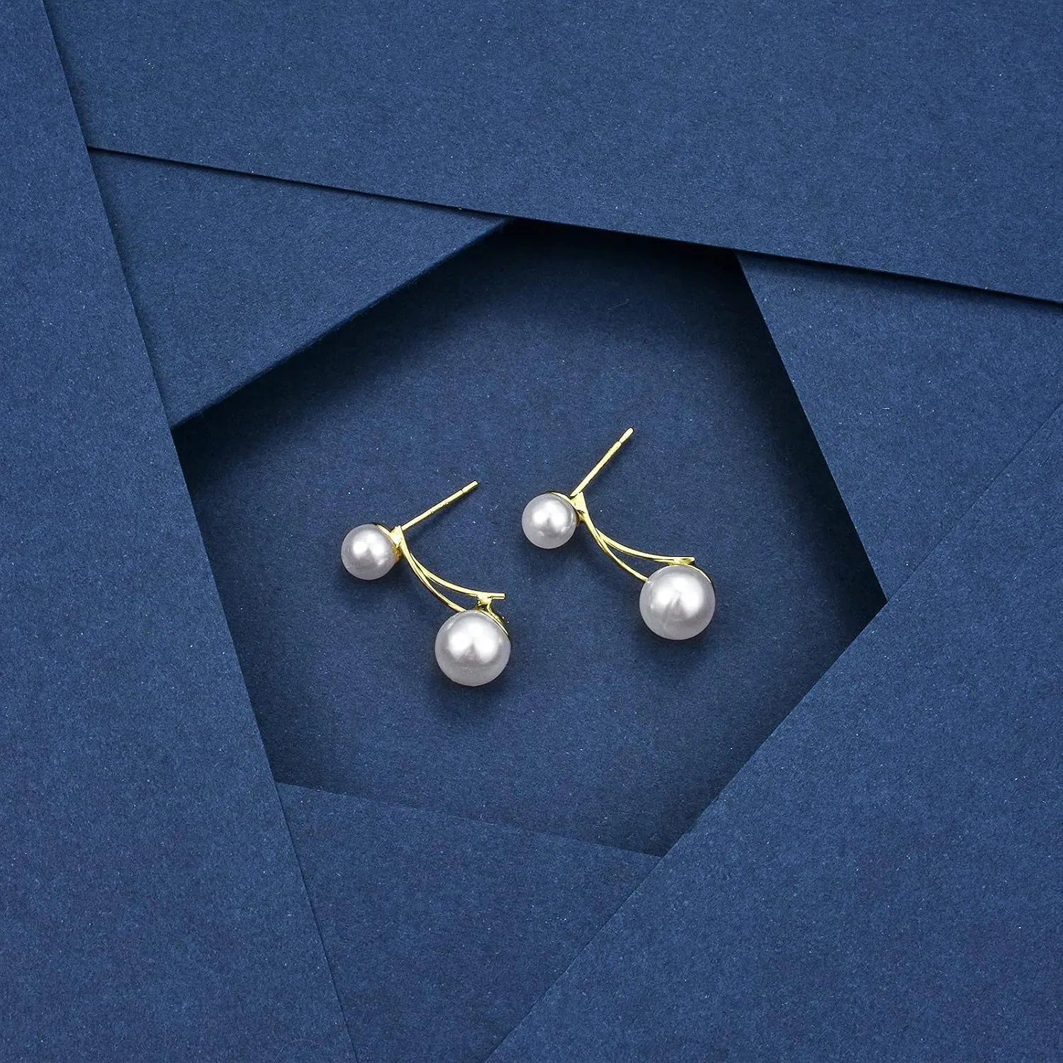 Gold Long Pearl Earrings - Statement Drop Earrings for Women - Big Simulated Pearls - Handmade Fringe Dangle Earrings for Wedding, Party, Daily Wear