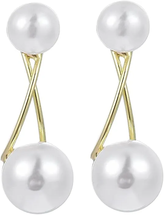 Gold Long Pearl Earrings - Statement Drop Earrings for Women - Big Simulated Pearls - Handmade Fringe Dangle Earrings for Wedding, Party, Daily Wear