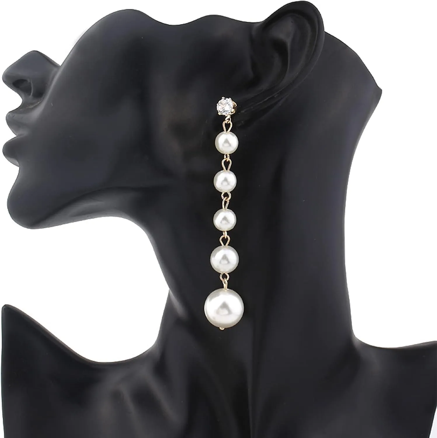 Gold Long Pearl Earrings - Statement Drop Earrings for Women - Big Simulated Pearls - Handmade Fringe Dangle Earrings for Wedding, Party, Daily Wear