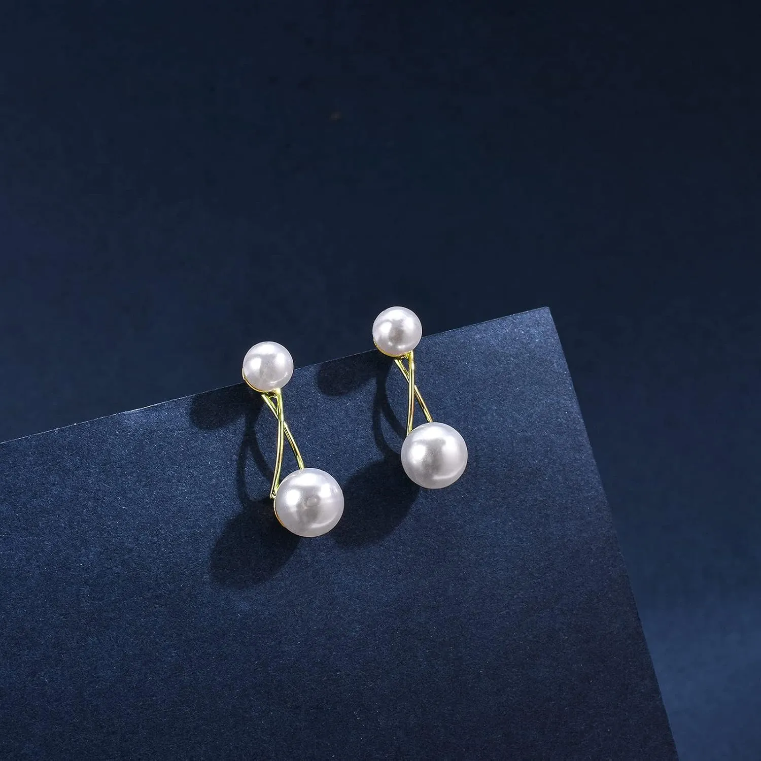 Gold Long Pearl Earrings - Statement Drop Earrings for Women - Big Simulated Pearls - Handmade Fringe Dangle Earrings for Wedding, Party, Daily Wear