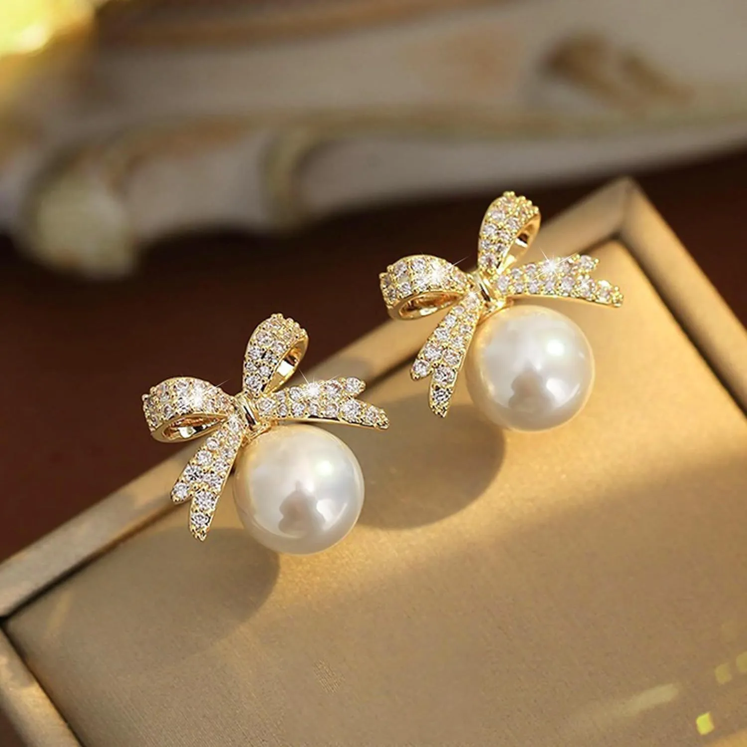 Gold Pearl Bow Earrings For Women Trendy Pink Coquette Drop Stud Ribbon Silver Earrings Dangle Jewelry - Unique Gifts For Wife Preppy Cute Teen Accessories 2025