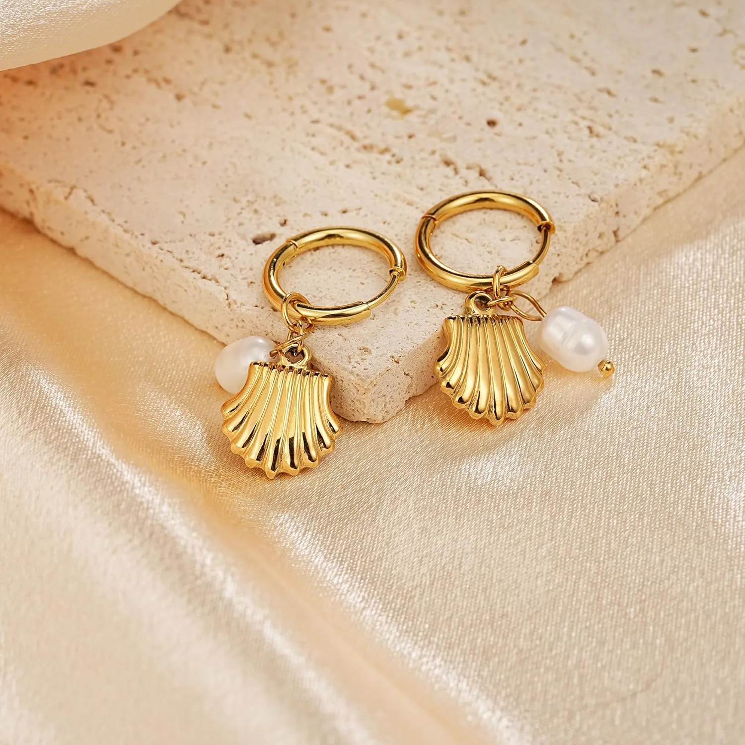 Gold Pearl Statement Earring for Women Trendy 18K Gold Plated Pearl Drop Dangle Earrings 925 Sterling Silver Freshwater Drop Dangle Earring Cute Heart Love Earring Wedding Party Birthday Jewelry