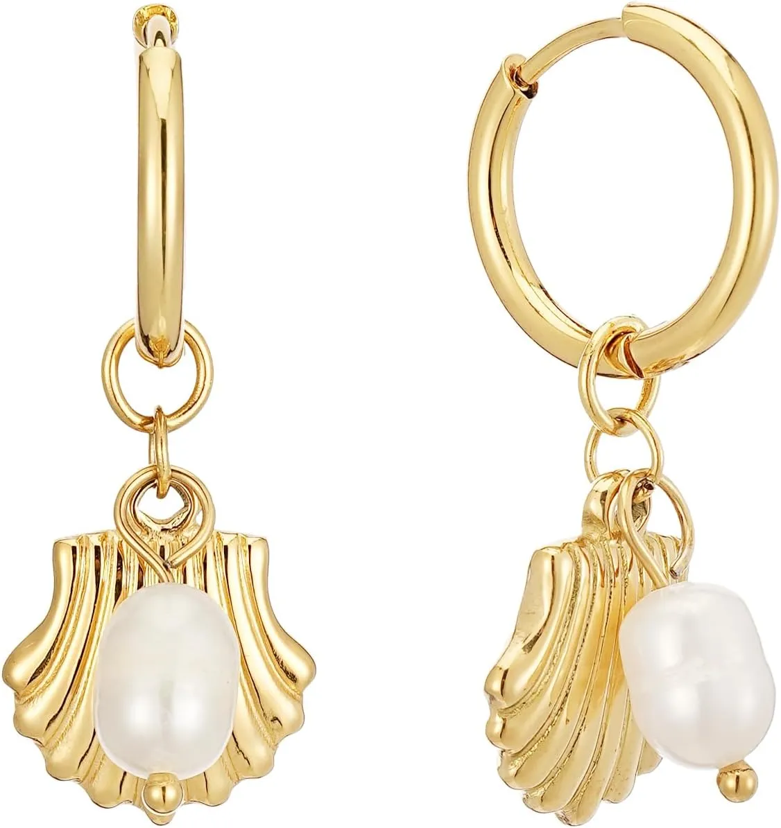 Gold Pearl Statement Earring for Women Trendy 18K Gold Plated Pearl Drop Dangle Earrings 925 Sterling Silver Freshwater Drop Dangle Earring Cute Heart Love Earring Wedding Party Birthday Jewelry