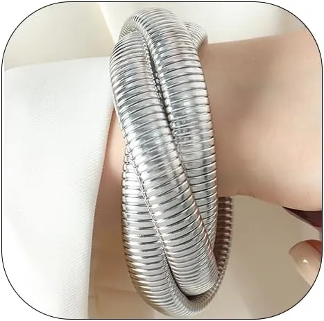 Gold Stretch Bangle Chunky Gold Bangle Stretch Bracelets Set Stackable Gold Stretch Bracelets Flexible Wide Wristband Bracelets Jewelry for Women
