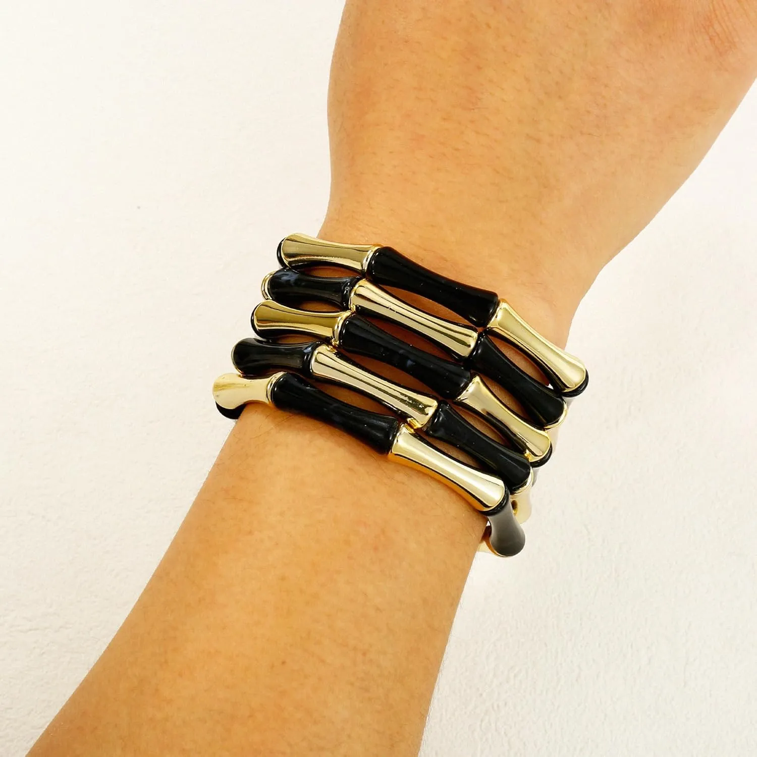 Gold Tube Bangle Bracelets for Women Stackable Bamboo Chunky Acrylic Beads Stretch Friendship Summer Beach Bracelet Jewelry