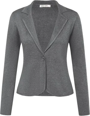 GRACE KARIN Women Sweater Blazer Casual Work Croppped Cardigan Lightweight Button Front Short Knit Blazer Jacket S-XXL