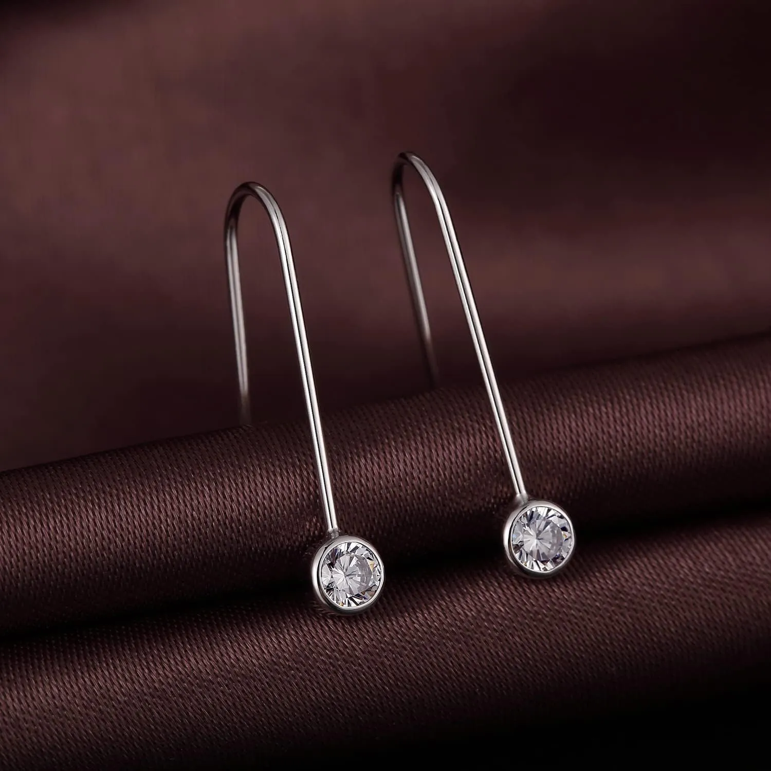 Han han Bezel Earrings 925 Sterling Silver Cubic Zirconia Bezel Dangle Drop Earrings for Women